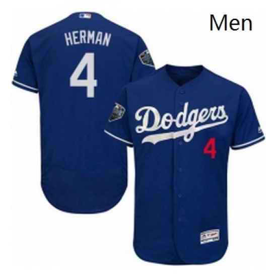 Mens Majestic Los Angeles Dodgers 4 Babe Herman Royal Blue Flexbase Authentic Collection 2018 World Series Jersey